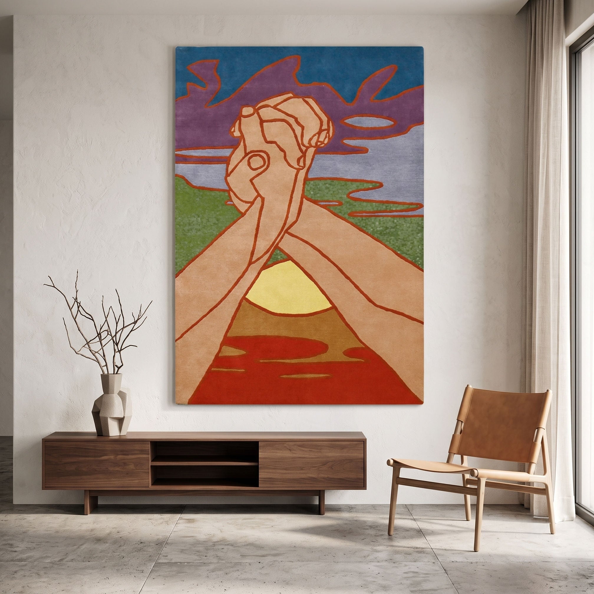 Abstract Landscape Hands Hand Tufted Wool Wall Rug