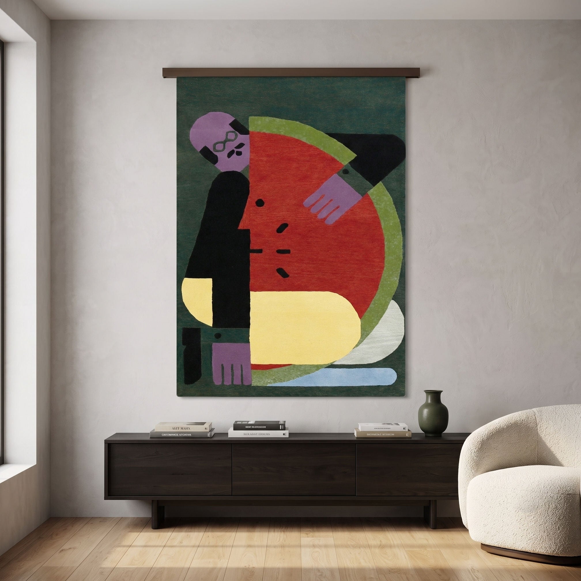 Abstract Watermelon Figure Hand Tufted Wool Wall Rug