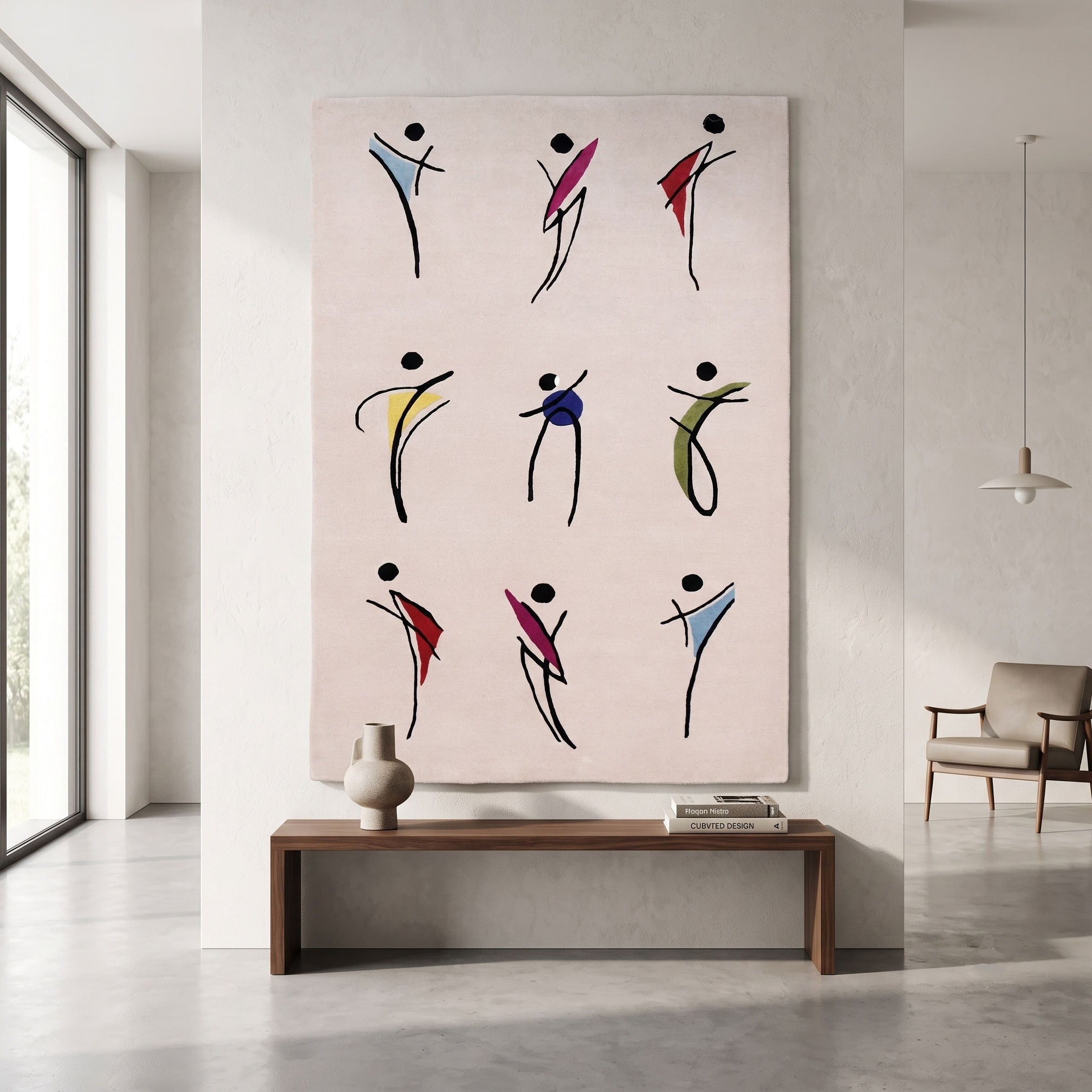Abstract Dancing Figures Hand Tufted Wool Wall Rug