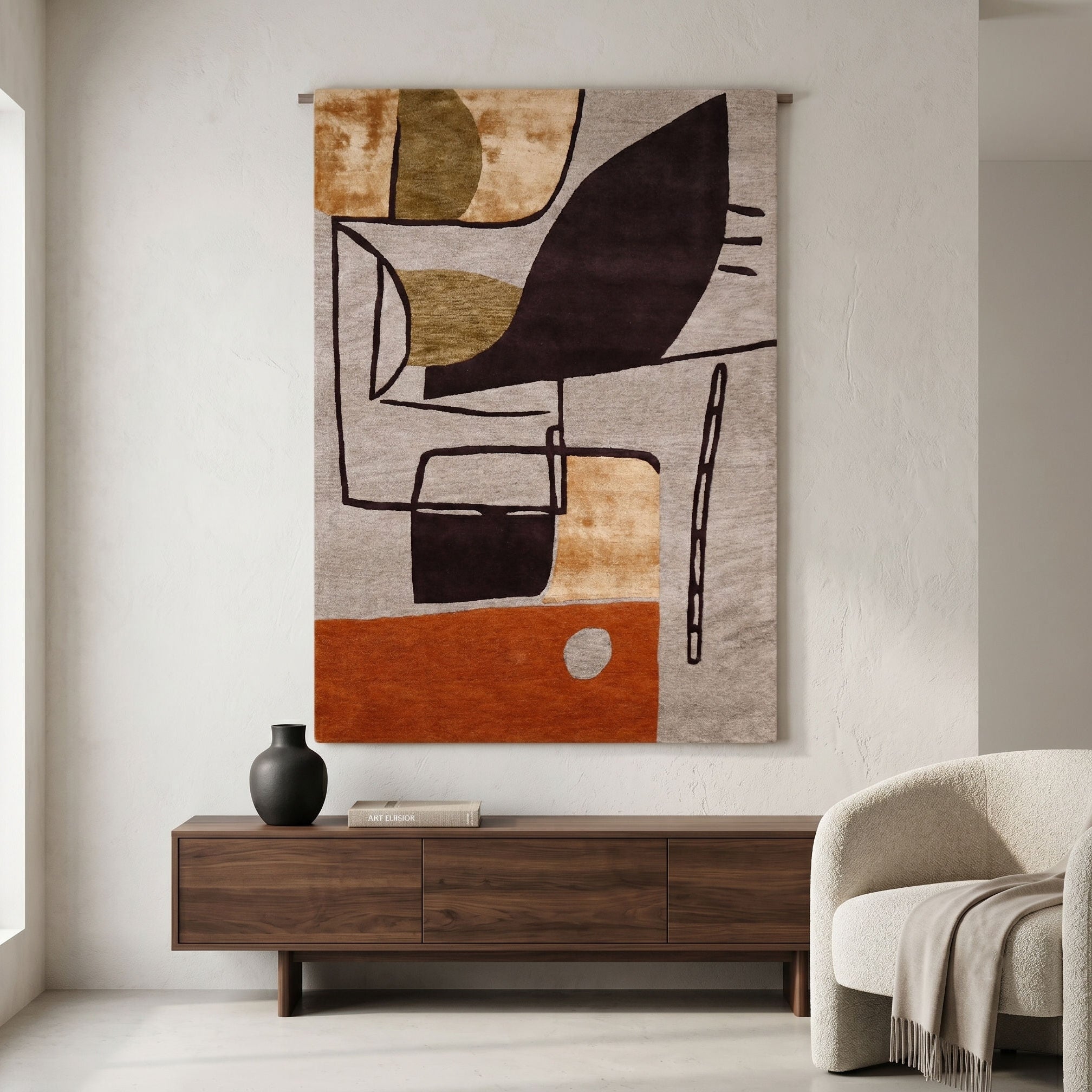 Earth Tone Abstract Geometric Hand Tufted Wool Viscose Wall Rug