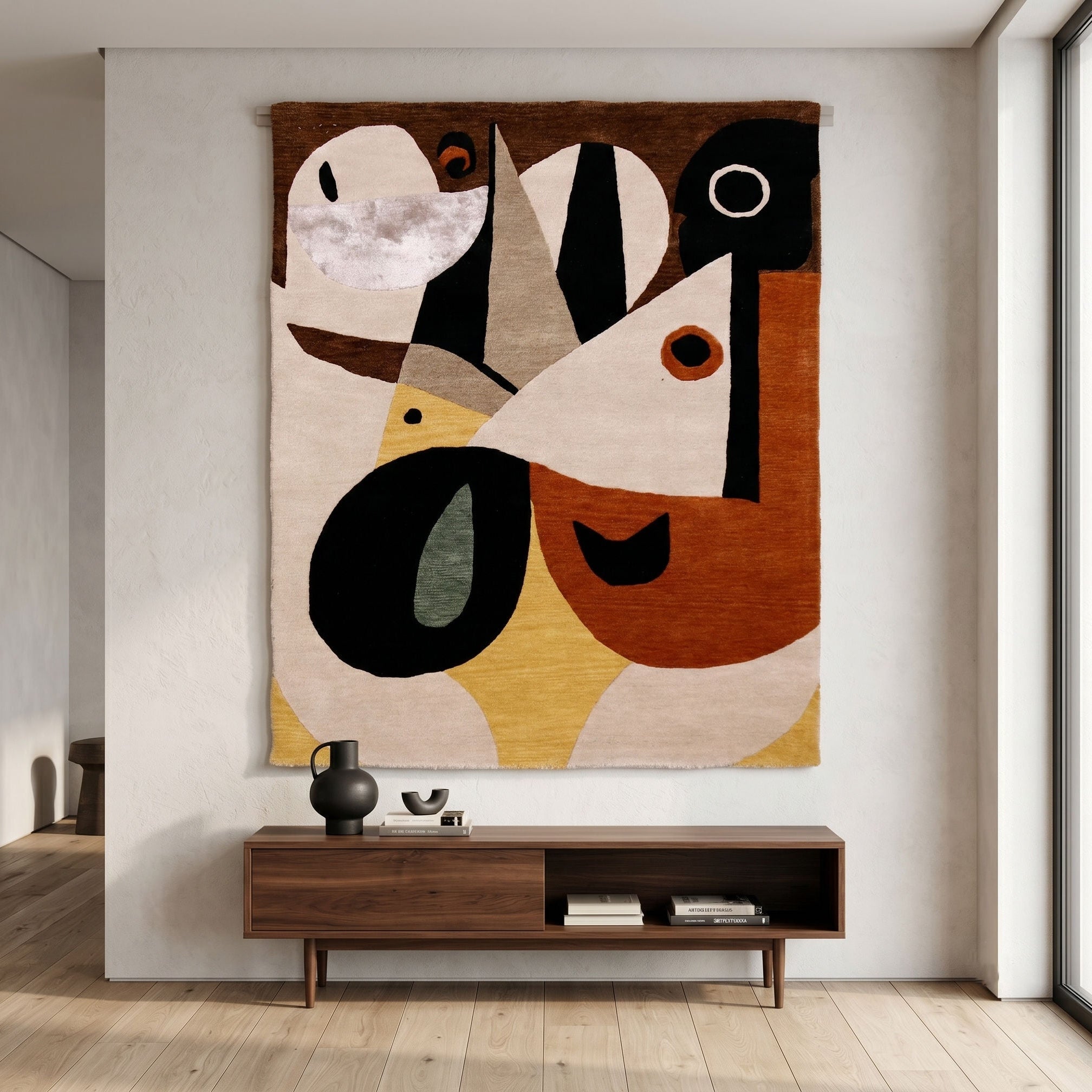 Abstract Bird Forms Hand Tufted Wool Viscose Wall Rug