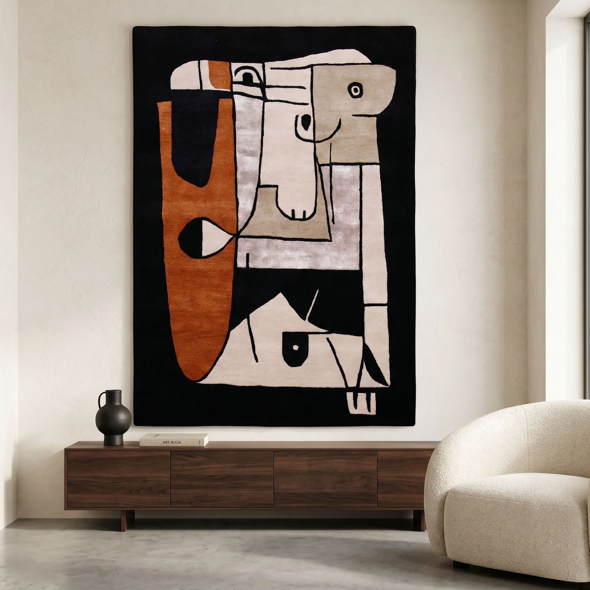 Abstract Cubist Animal Hand Tufted Wool Viscose Wall Rug