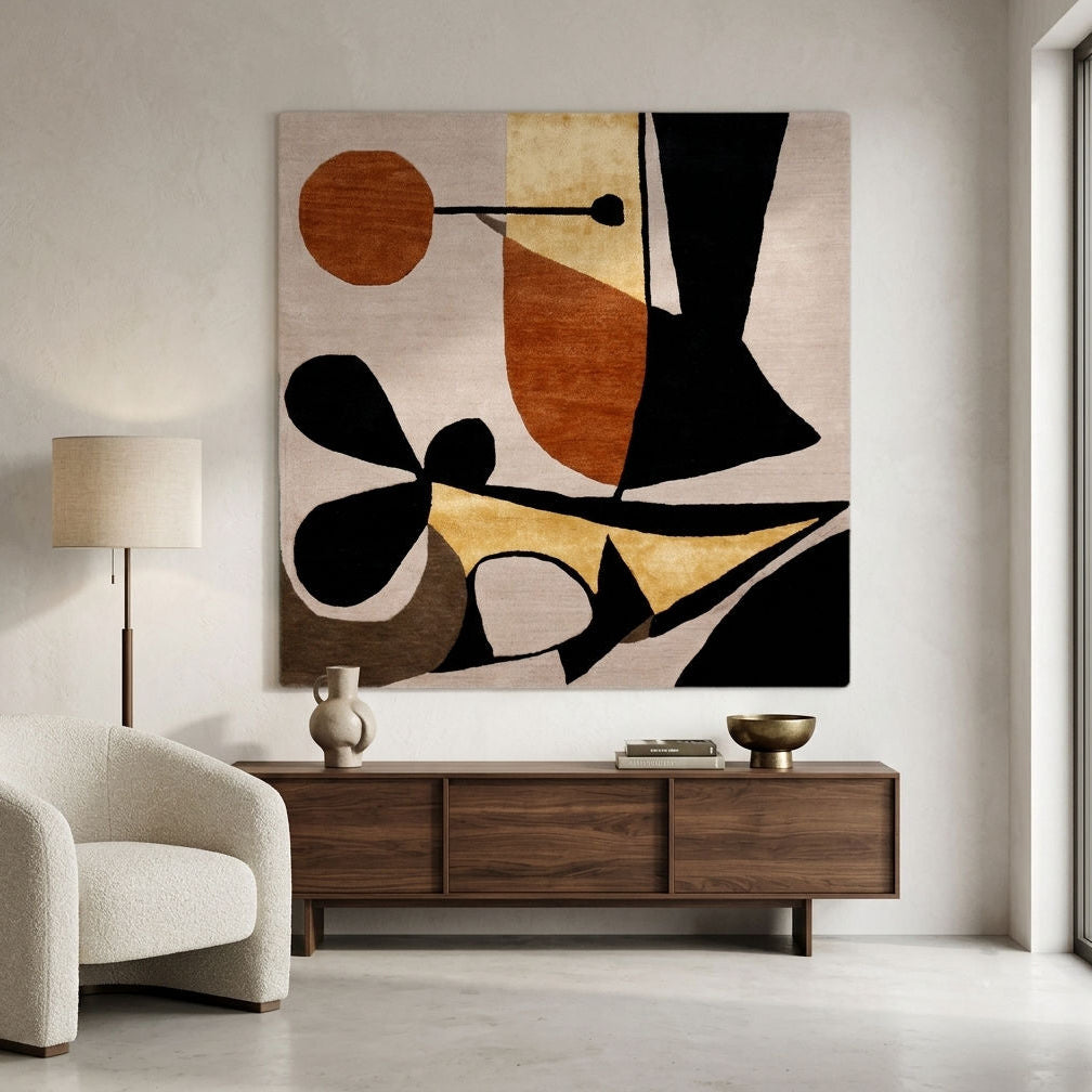 Abstract Organic Hand Tufted Wool Viscose Wall Rug