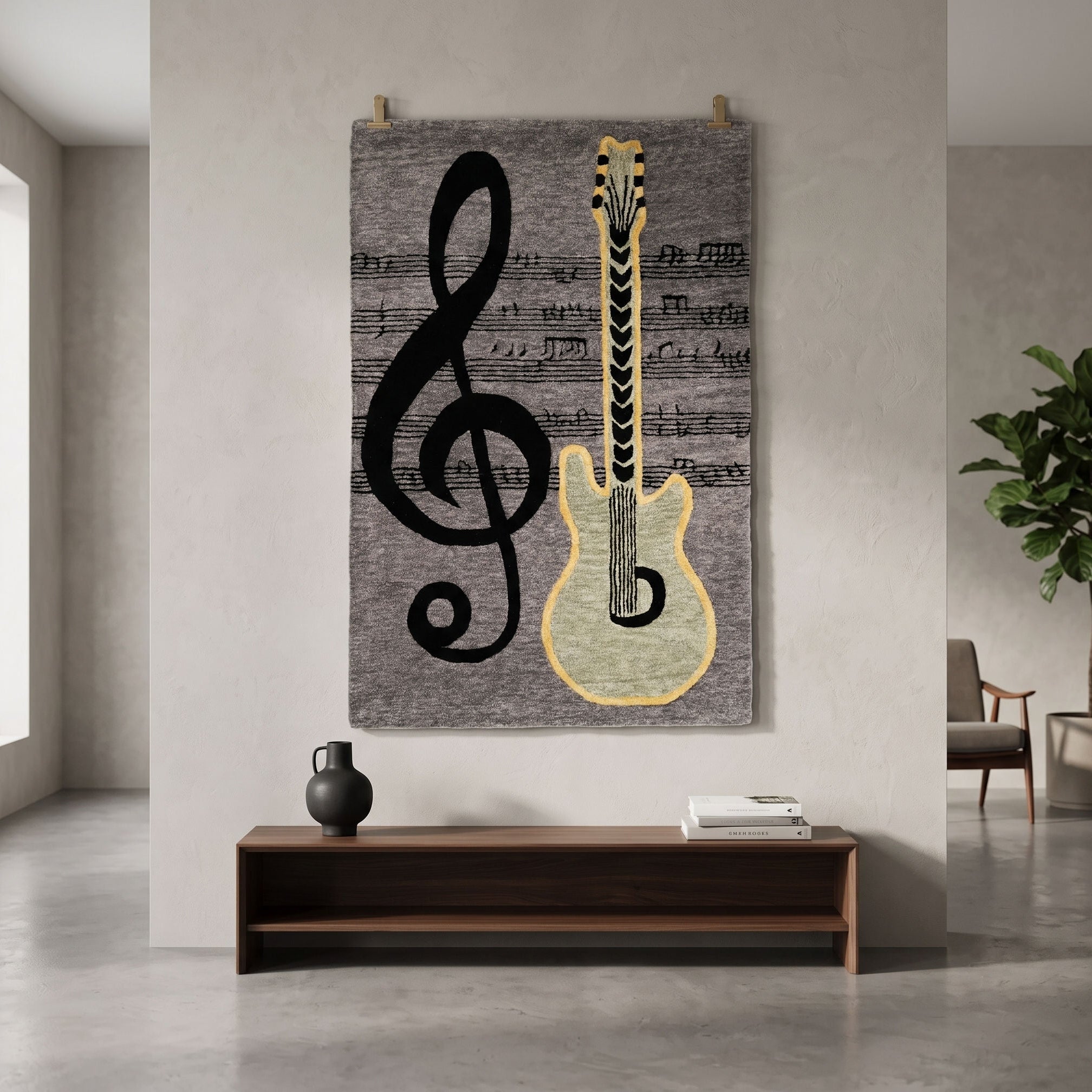 Guitar Treble Clef Hand Tufted Wool Wall Rug