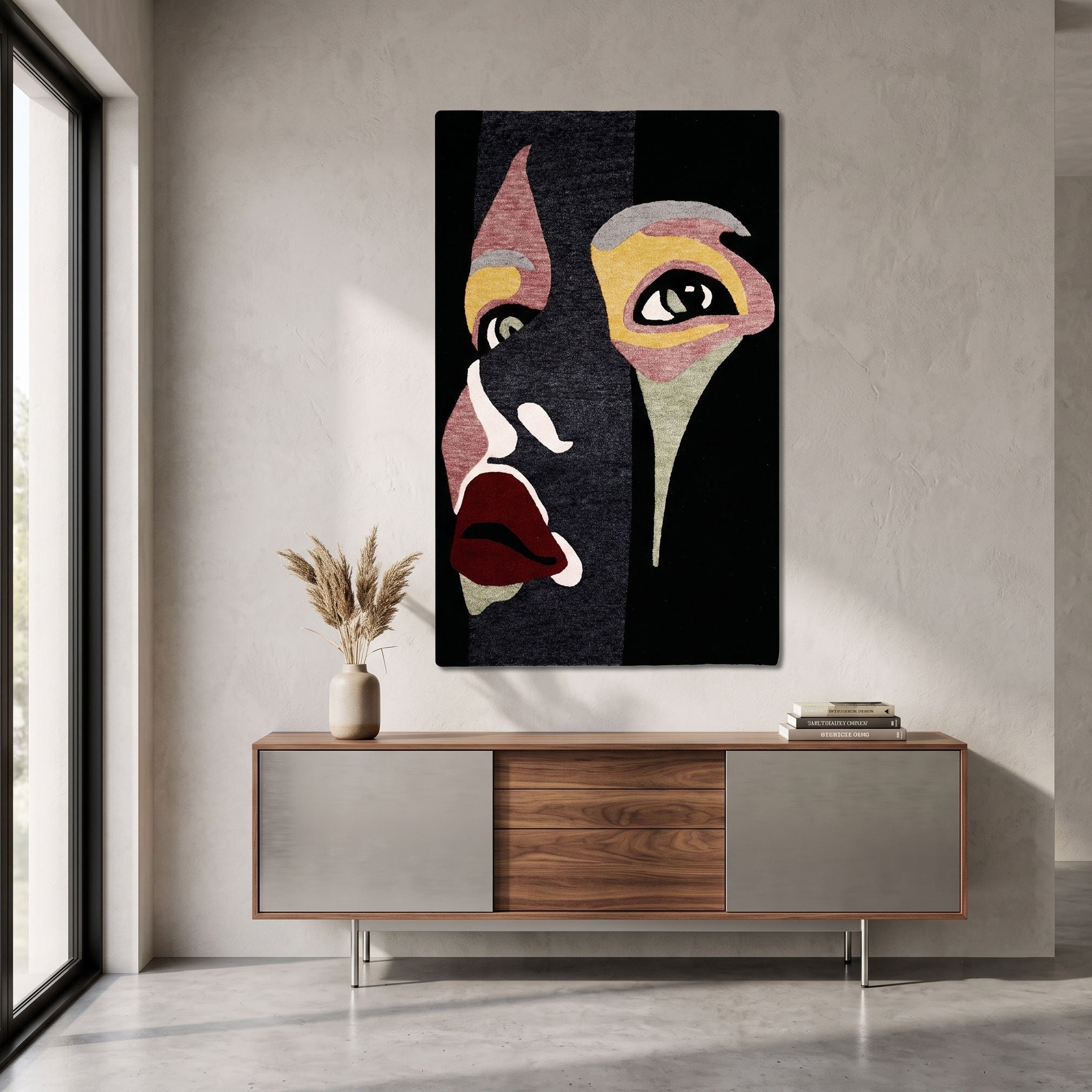 Dual Abstract Face Hand Tufted Wool Wall Rug