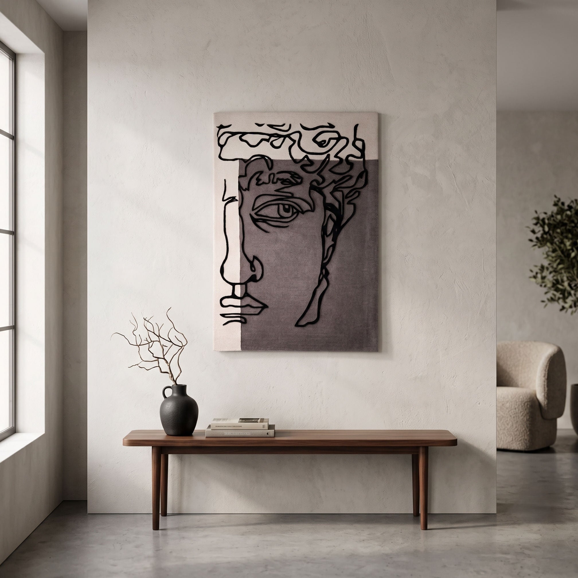 Abstract Classical Face Hand Tufted Wool Wall Rug