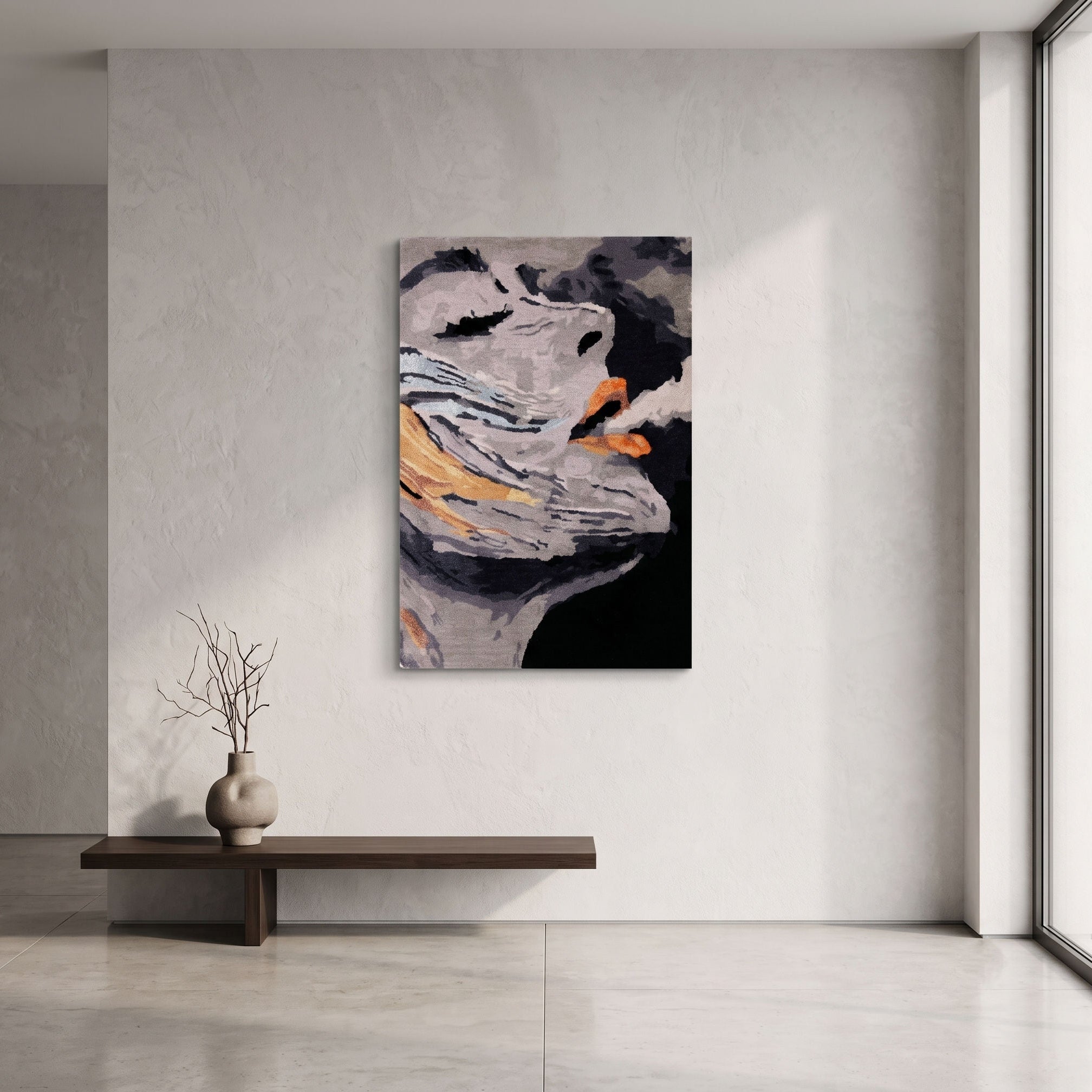 Abstract Grey Brushstroke Hand Tufted Wool Wall Rug