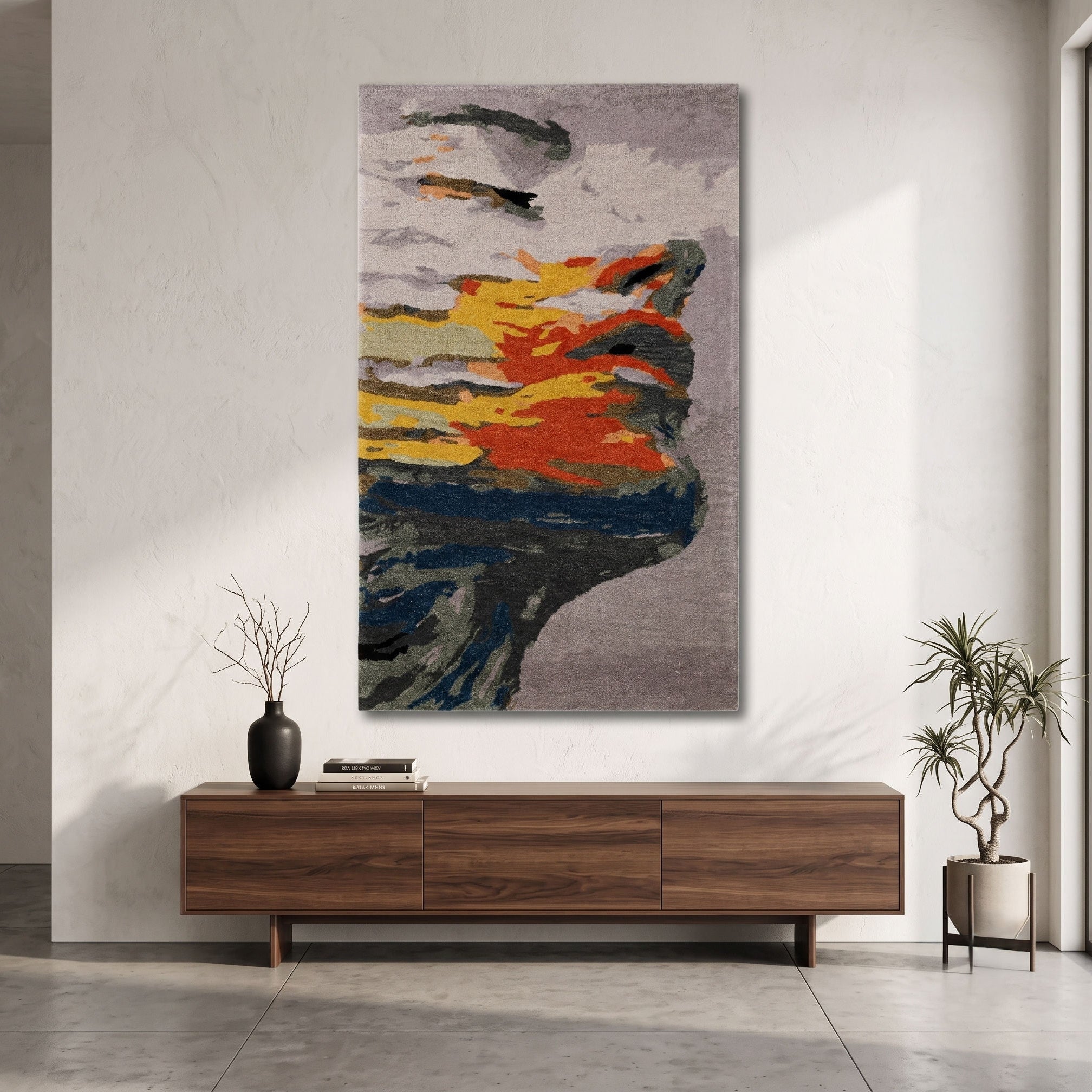Abstract Flame Brushstroke Hand Tufted Wool Wall Rug