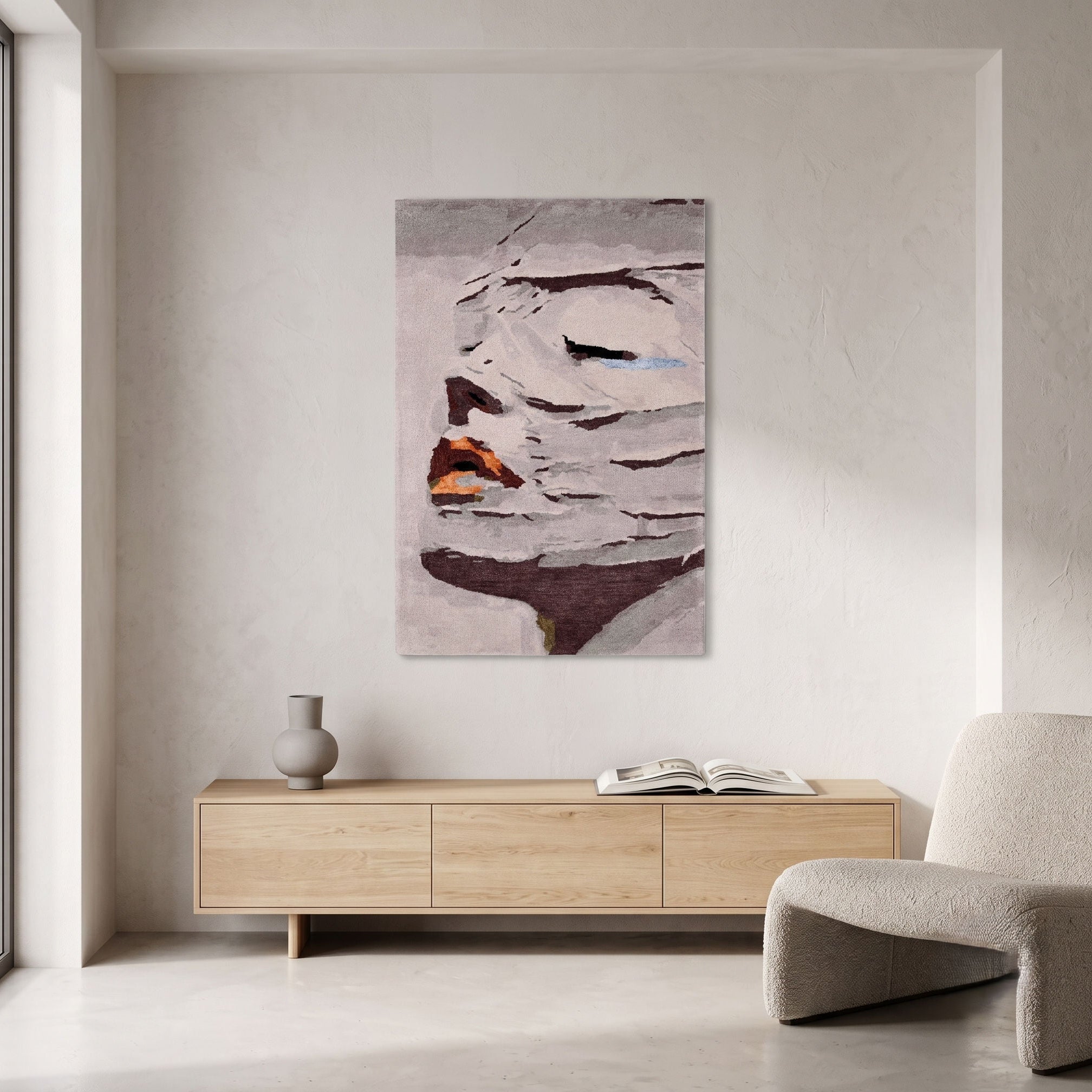 Abstract Cubist Face Hand Tufted Wool Wall Rug