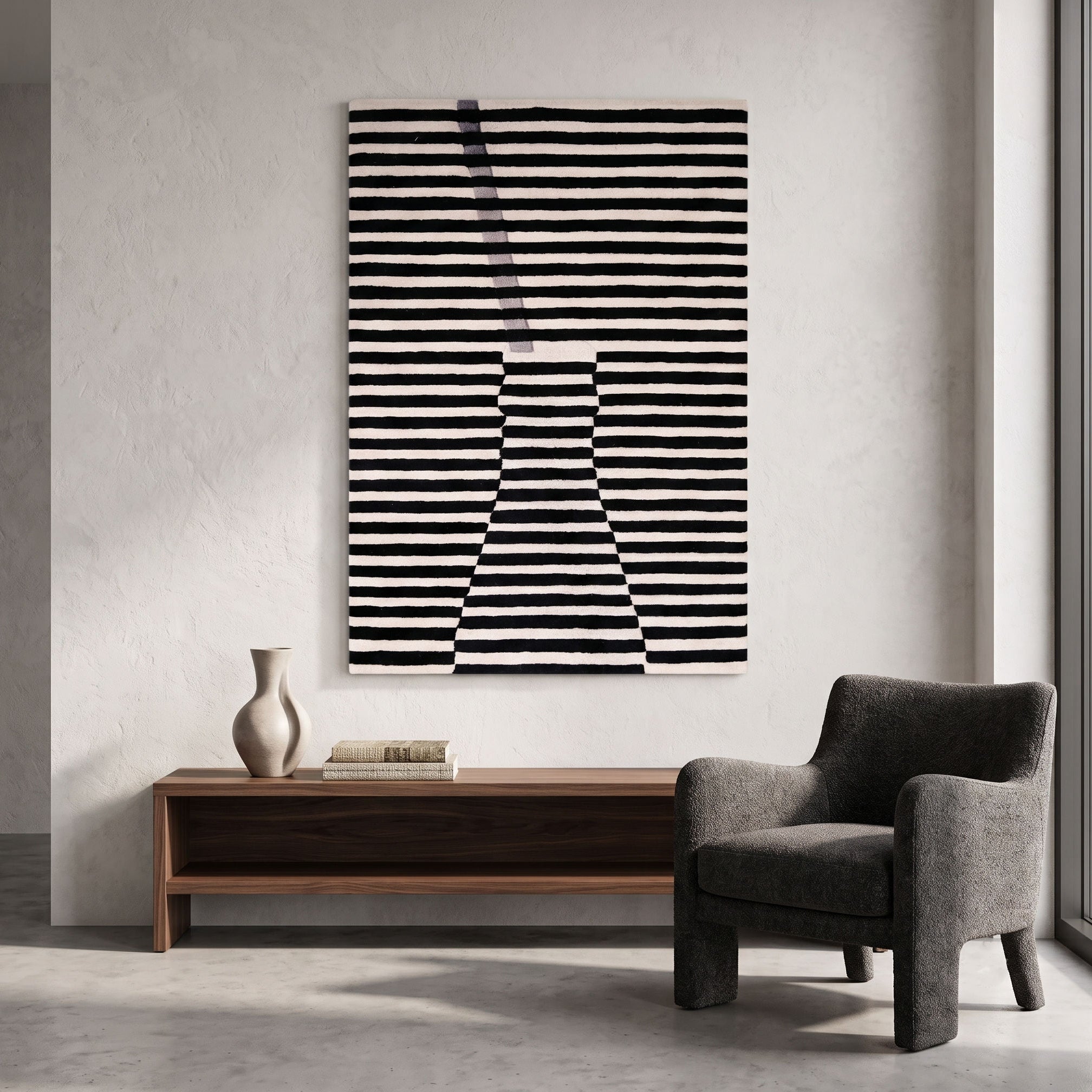 Grey Accent Striped Vase Hand Tufted Wool Wall Rug
