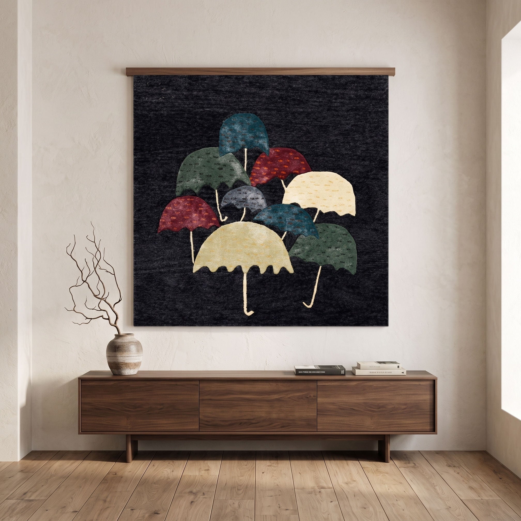 Colorful Umbrella Cluster Hand Tufted Wool Viscose Wall Rug
