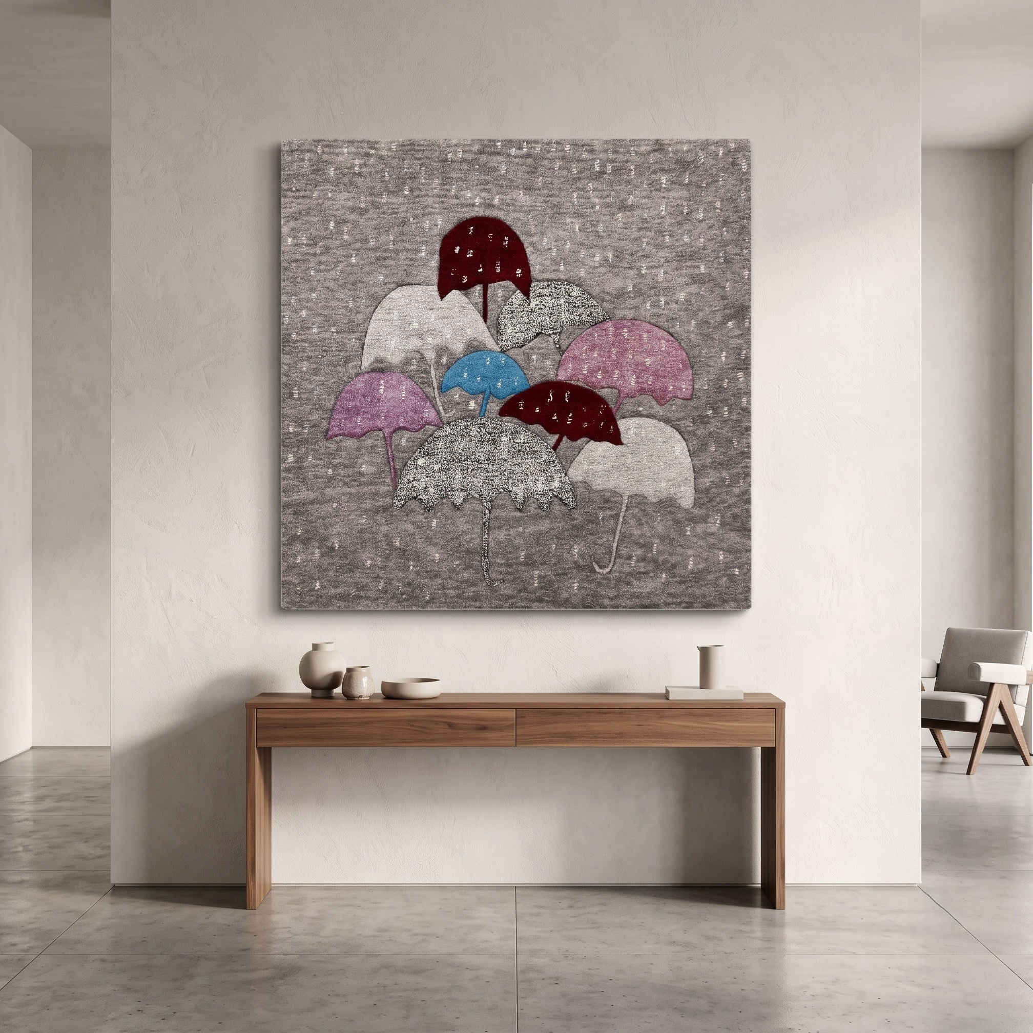 Rainy Umbrella Cluster Hand Tufted Wool and Viscose Wall Rug