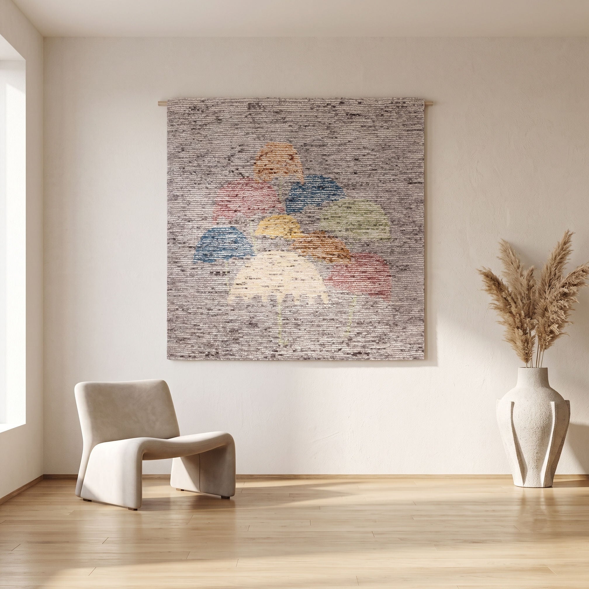 Pastel Umbrella Cluster Hand Tufted Wool Wall Rug