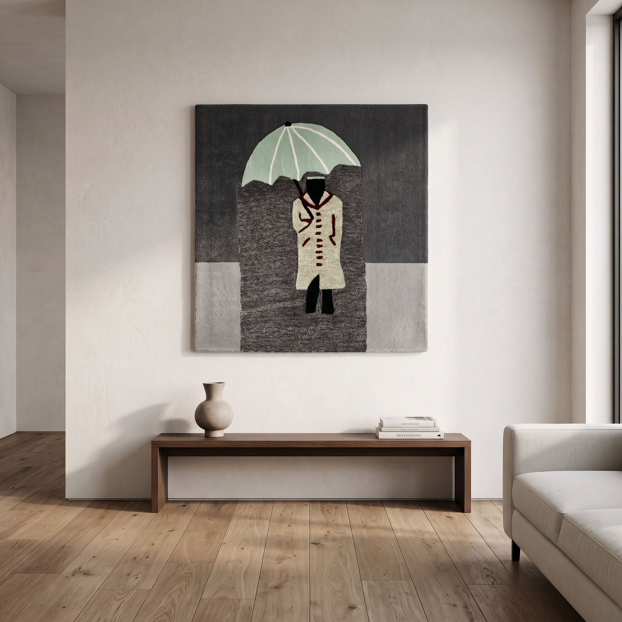 Ceremonial Guard Under Green Parasol Hand Tufted Wool Wall Rug