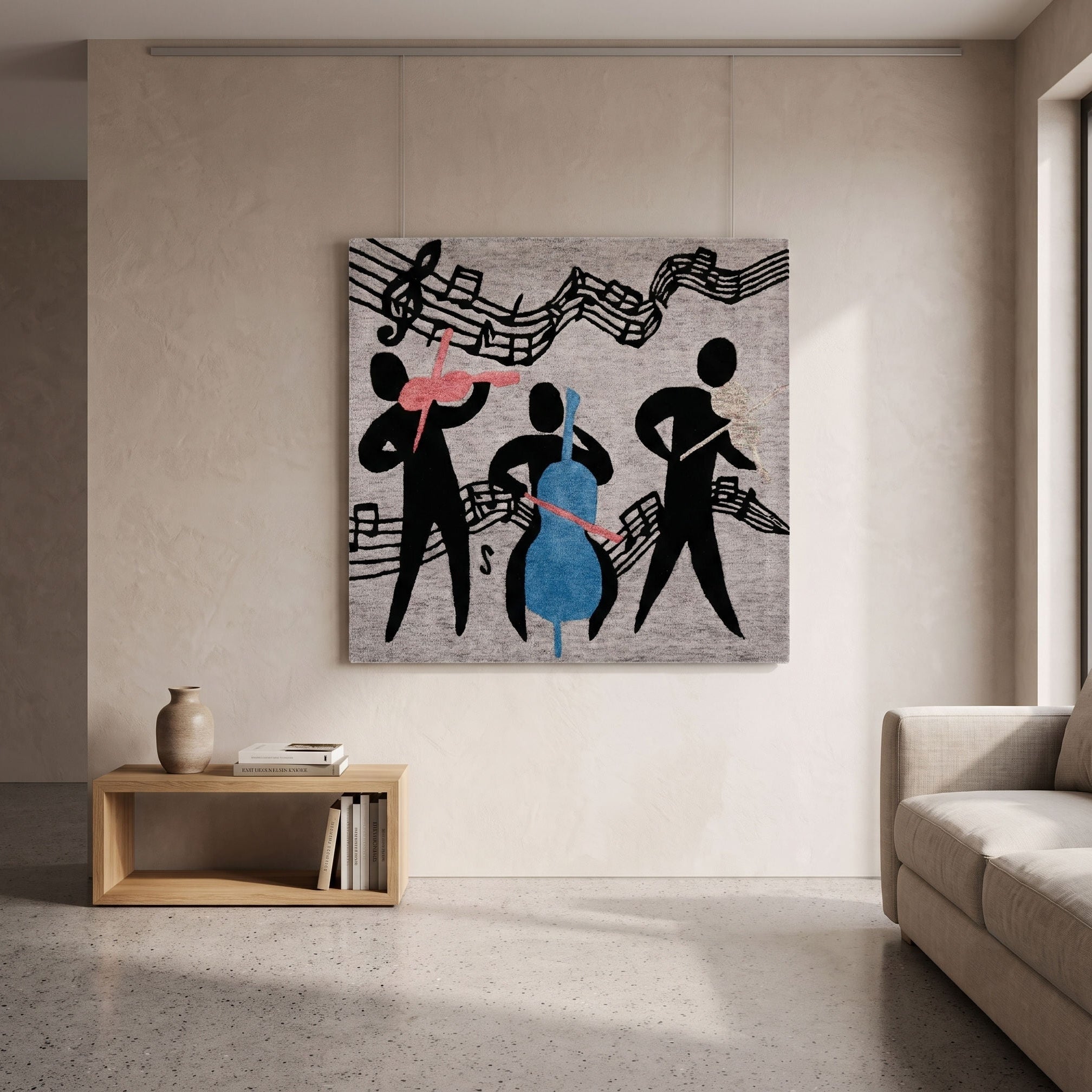 Colorful Musician Trio Hand Tufted Wool Wall Rug
