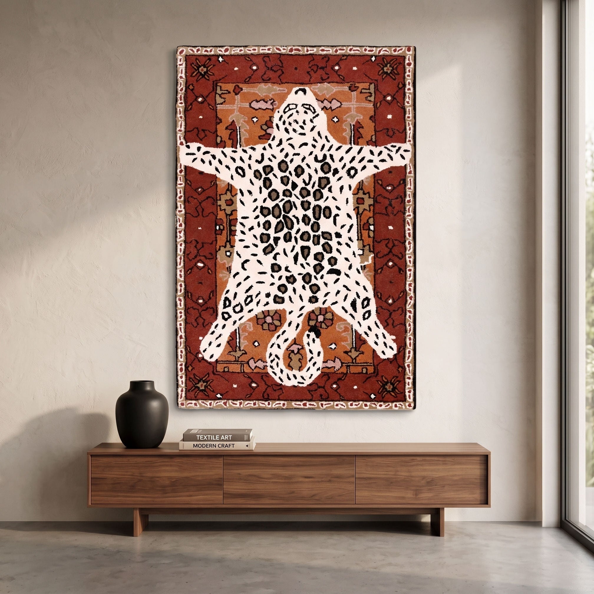 Snow Leopard Pelt Hand Tufted Wool Wall Rug