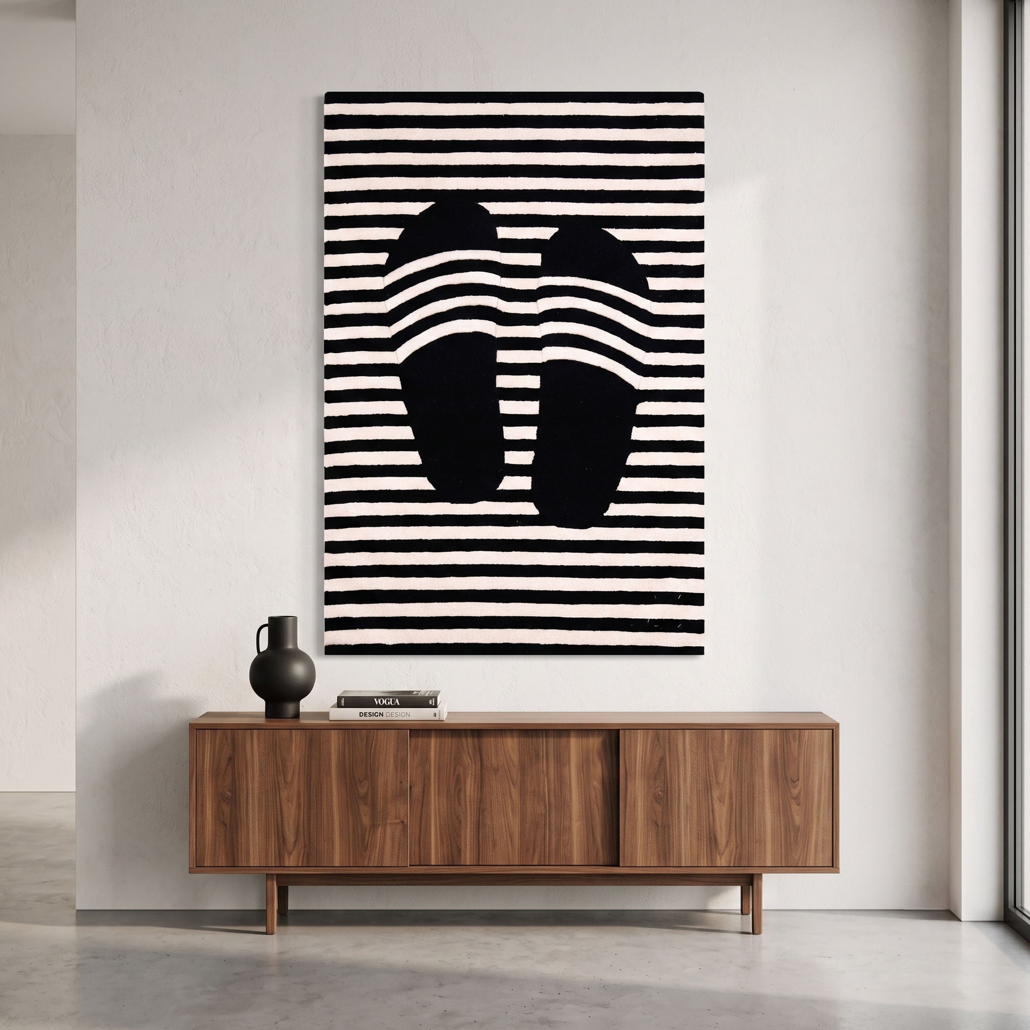 Zebra Couple Optical Illusion Hand Tufted Wool Wall Rug