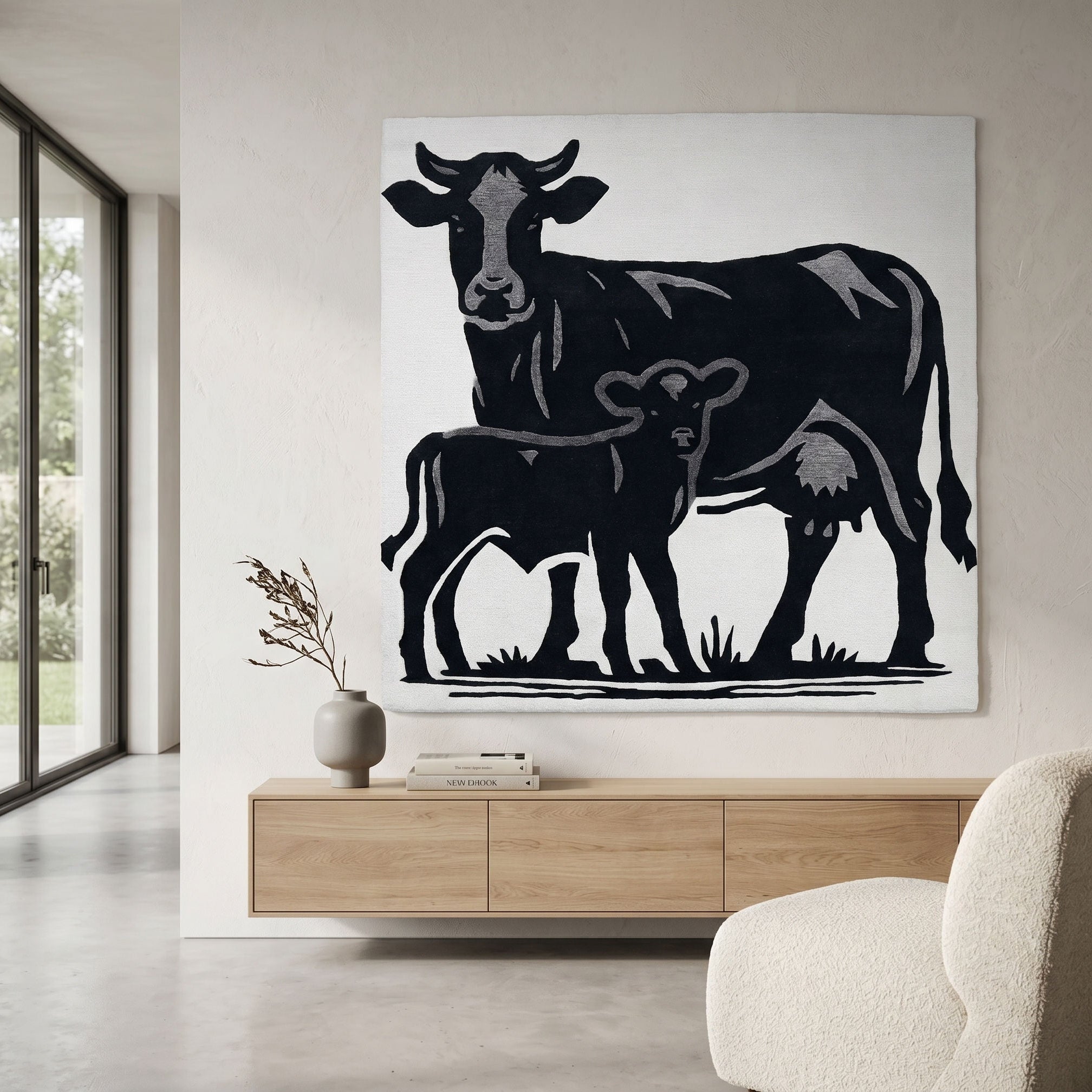 Cow and Calf Hand Tufted Wool Wall Rug