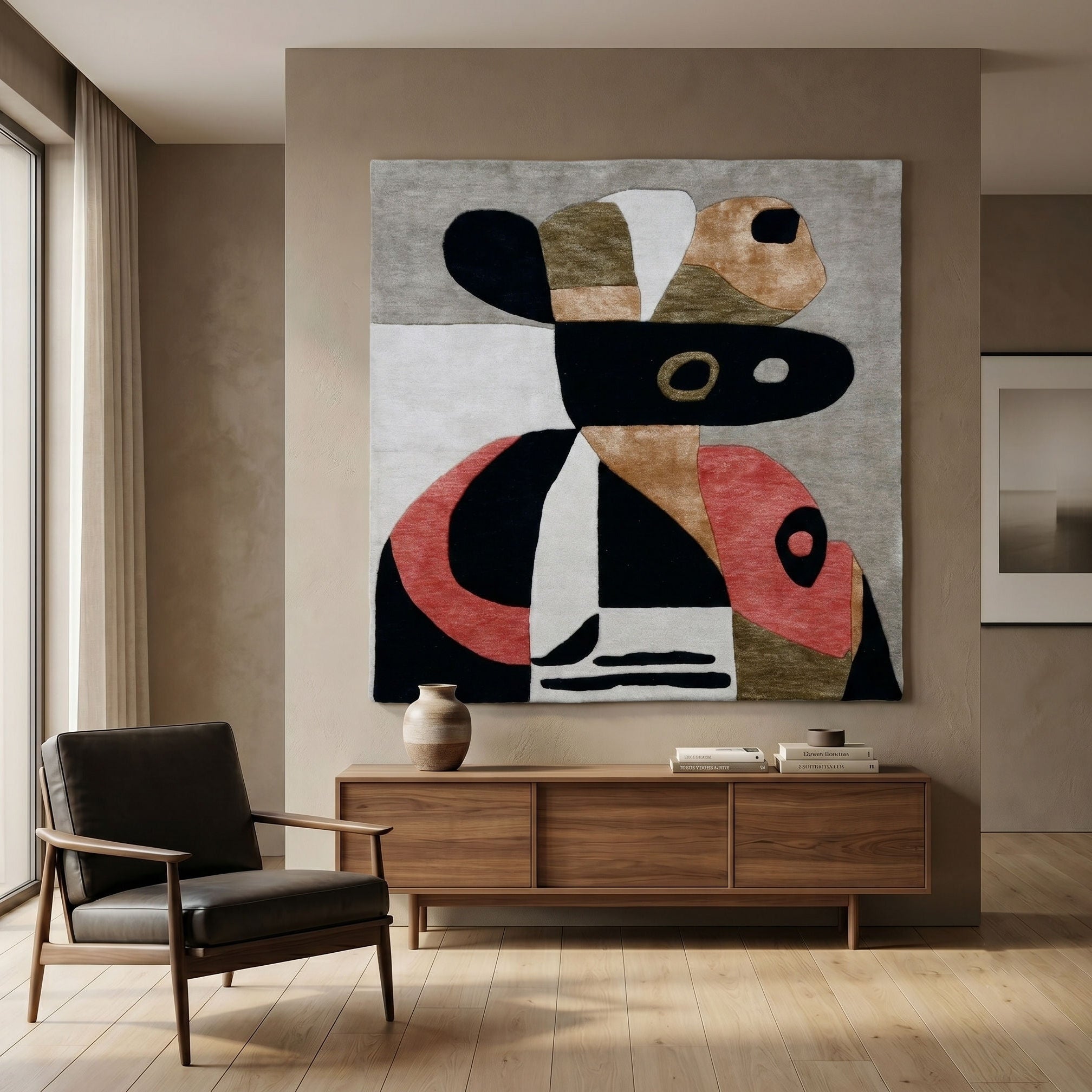 Abstract Cubist Faces Hand Tufted Wool Wall Rug