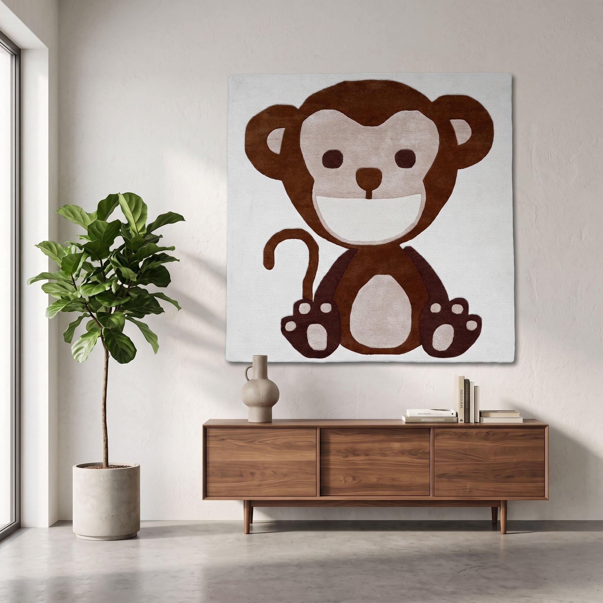 Cute Monkey Hand Tufted Wool & Viscose Wall Rug