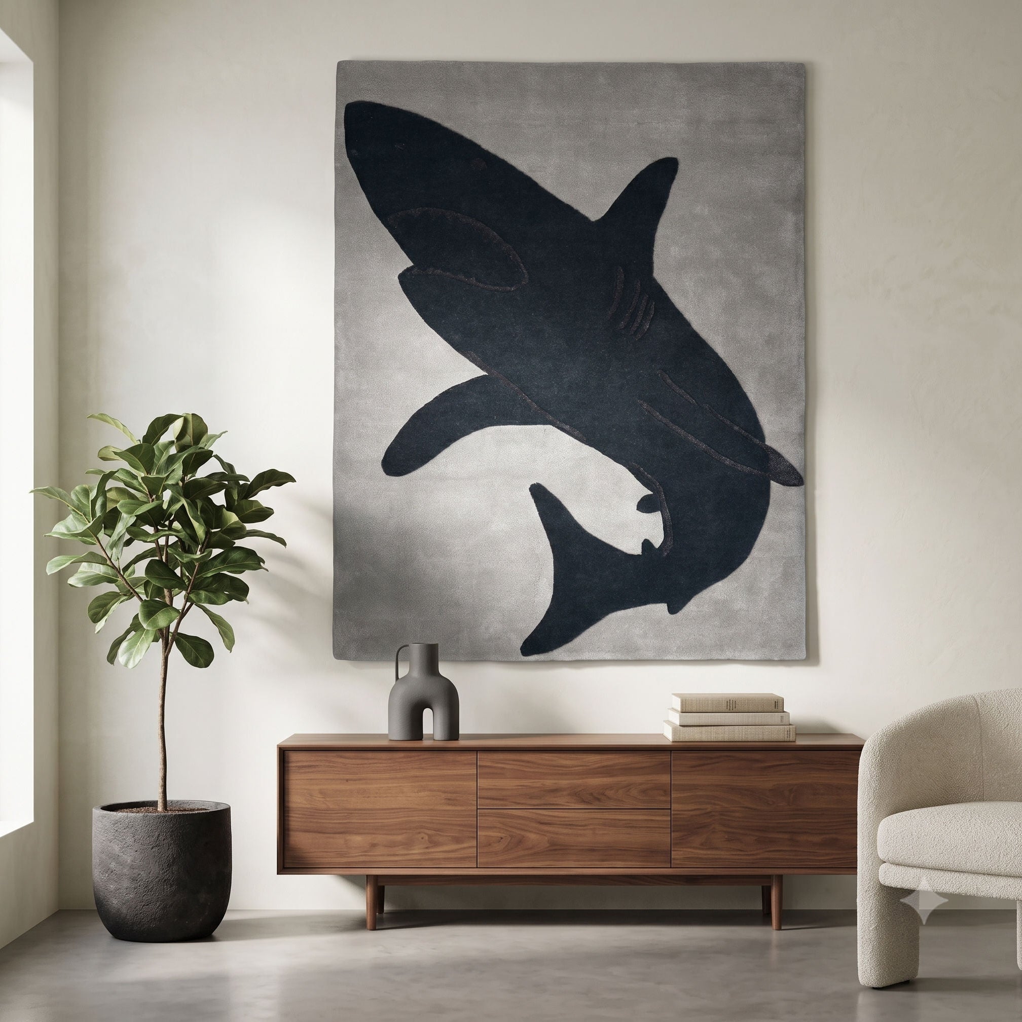 Black Shark Hand Tufted Wool Wall Rug