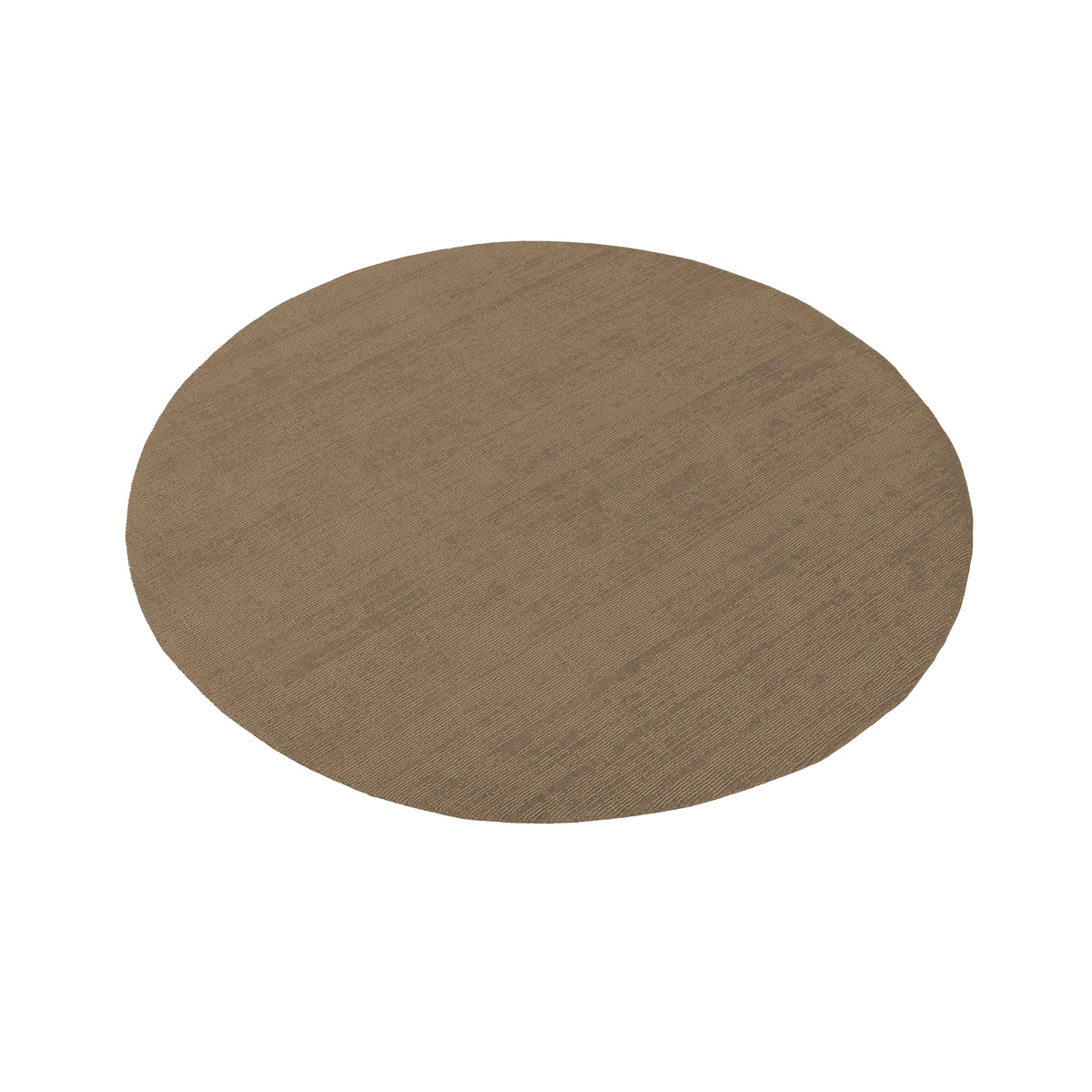 Angled view of Light Beige Round Hand Woven Loom Lori wool rug showing its circular shape and subtle woven texture.