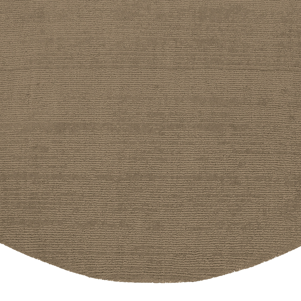 Close-up of Light Beige Round Loom Lori wool rug showing the textured woven surface and neatly finished curved edge.