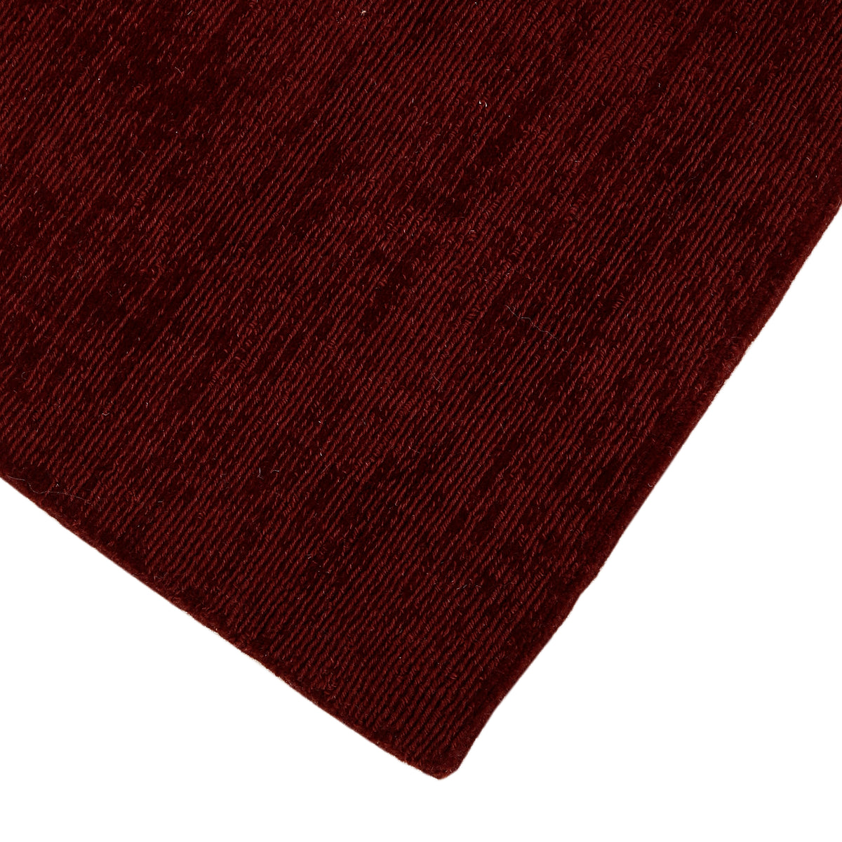 Close-up corner view of Maroon Hand Woven Loom Lori runner wool rug highlighting the woven texture and edge finishing.