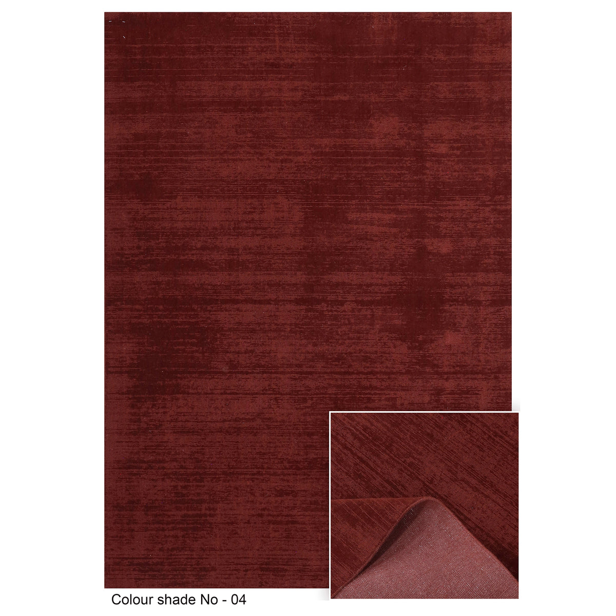 Full front view of Maroon Hand Woven Loom Lori wool rug showing its deep burgundy tone, subtle linear texture and folded corner detail.