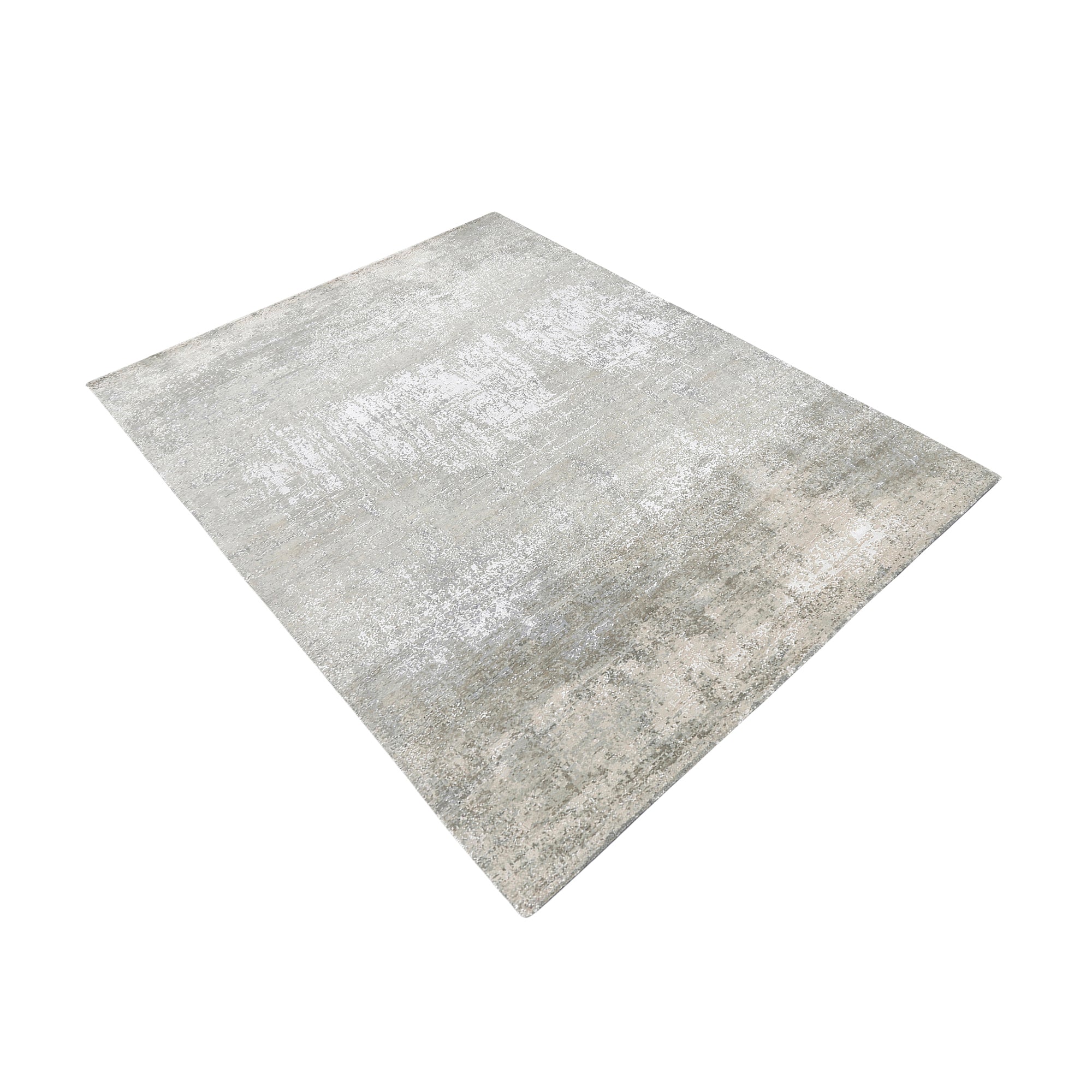 Pearl mist abstract hand knotted wool and viscose rug with grey ivory beige and taupe distressed detailing