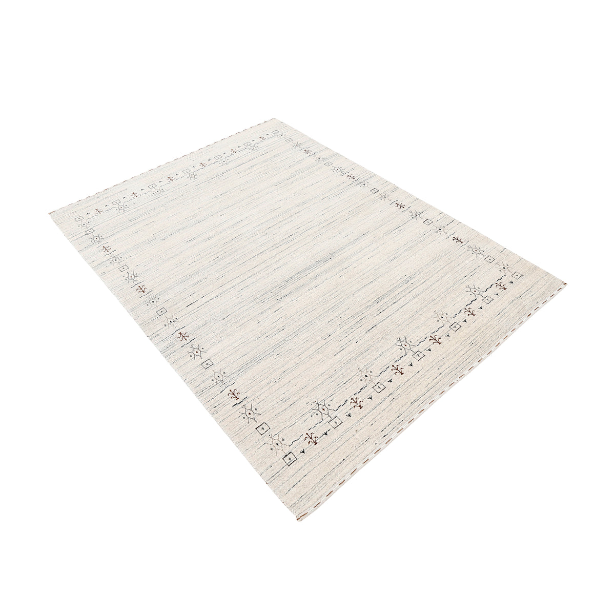 Side perspective of ivory grey Hand Woven Loom Lori wool rug highlighting natural wool texture and refined tribal border design
