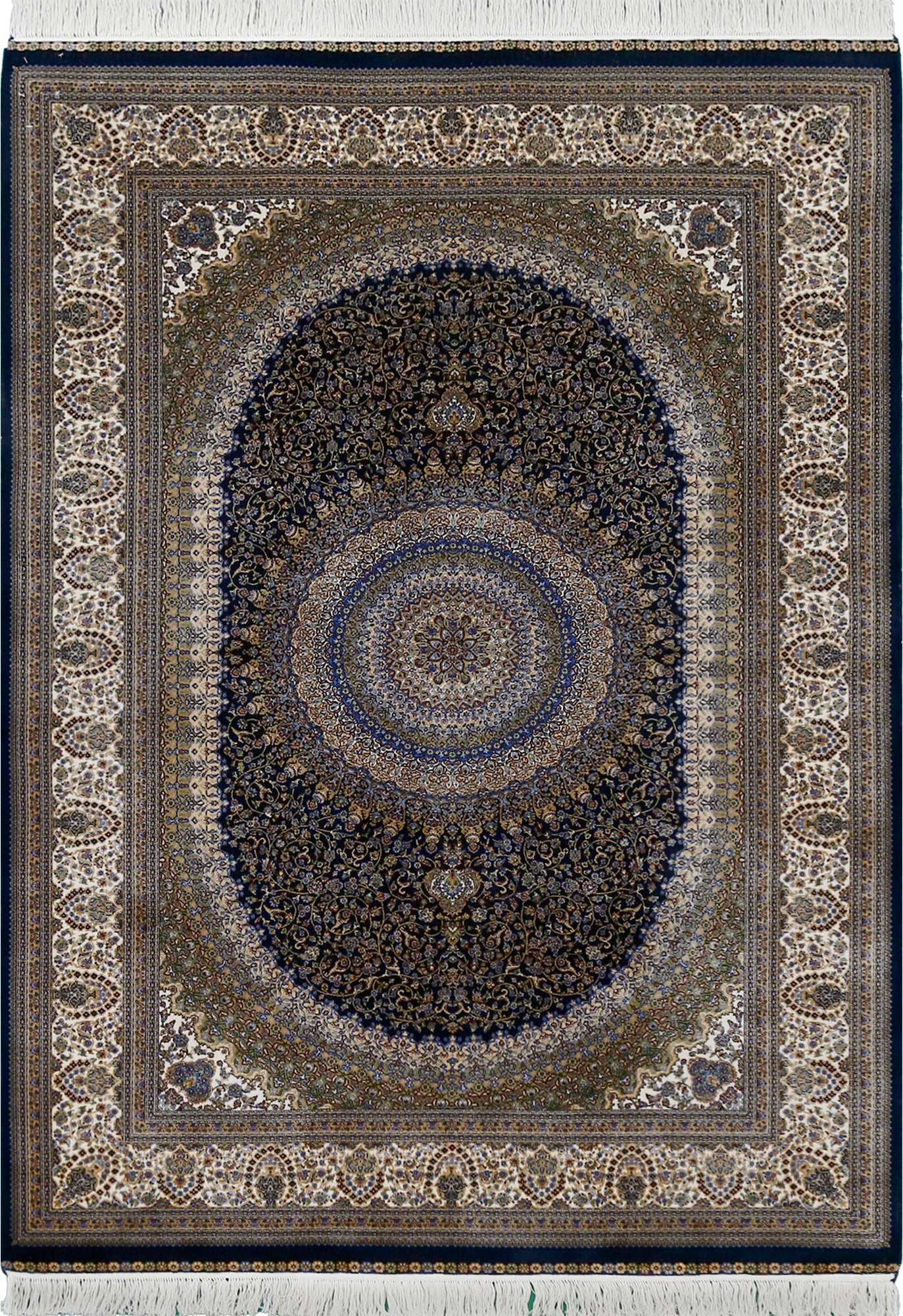 Navy Ivory Oval Medallion Rug