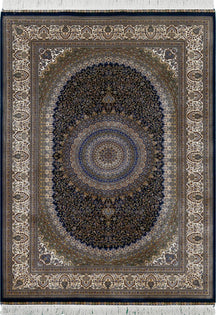 Navy Ivory Oval Medallion Rug