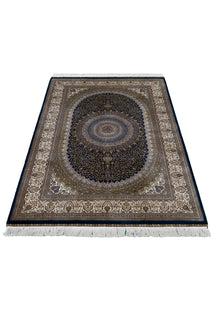 Navy Ivory Oval Medallion Rug