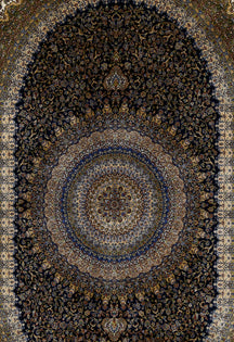 Navy Ivory Oval Medallion Rug