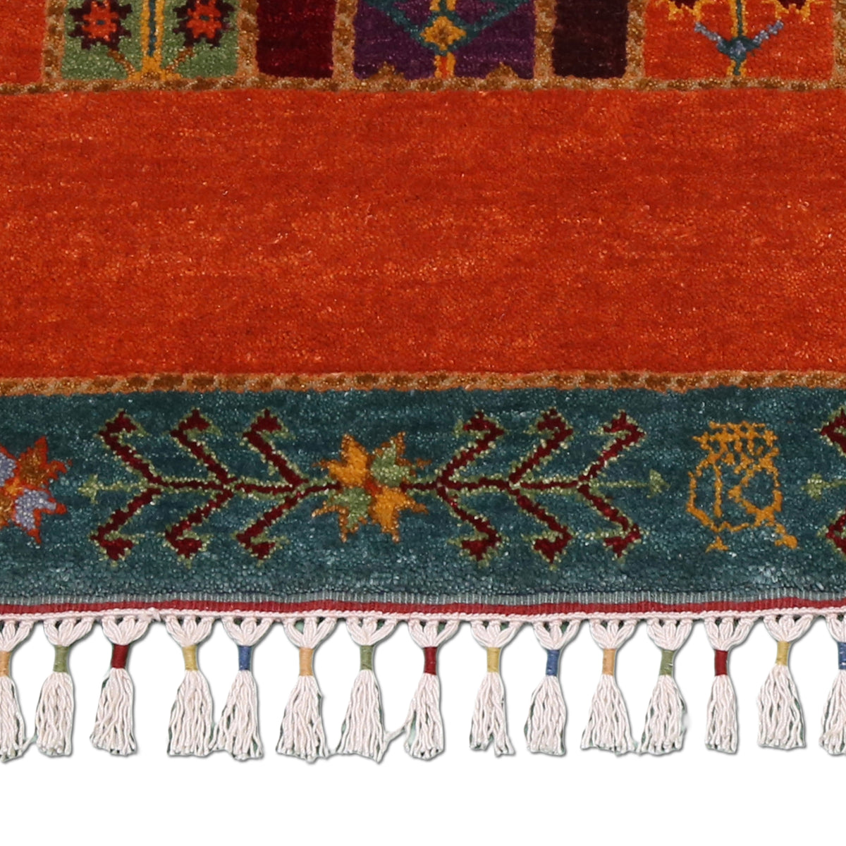 Orange Multicolor Striped Hand Knotted Wool Sal Rug