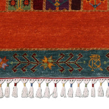Orange Multicolor Striped Hand Knotted Wool Sal Rug