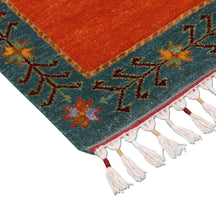 Orange Multicolor Striped Hand Knotted Wool Sal Rug