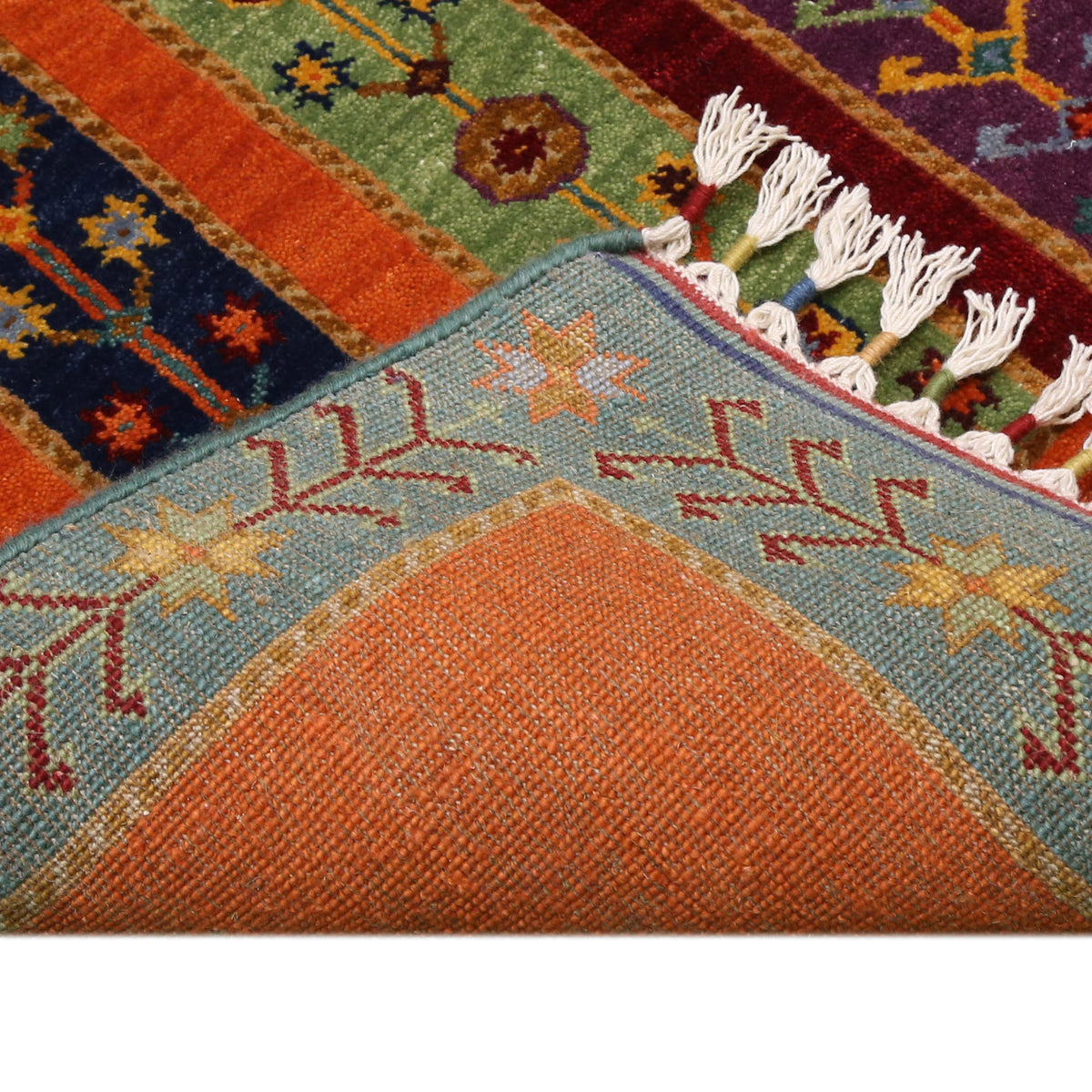 Orange Multicolor Striped Hand Knotted Wool Sal Rug
