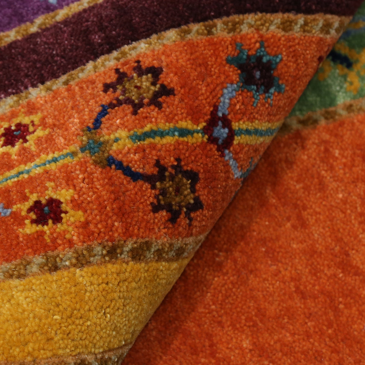 Orange Multicolor Striped Hand Knotted Wool Sal Rug