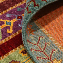 Orange Multicolor Striped Hand Knotted Wool Sal Rug