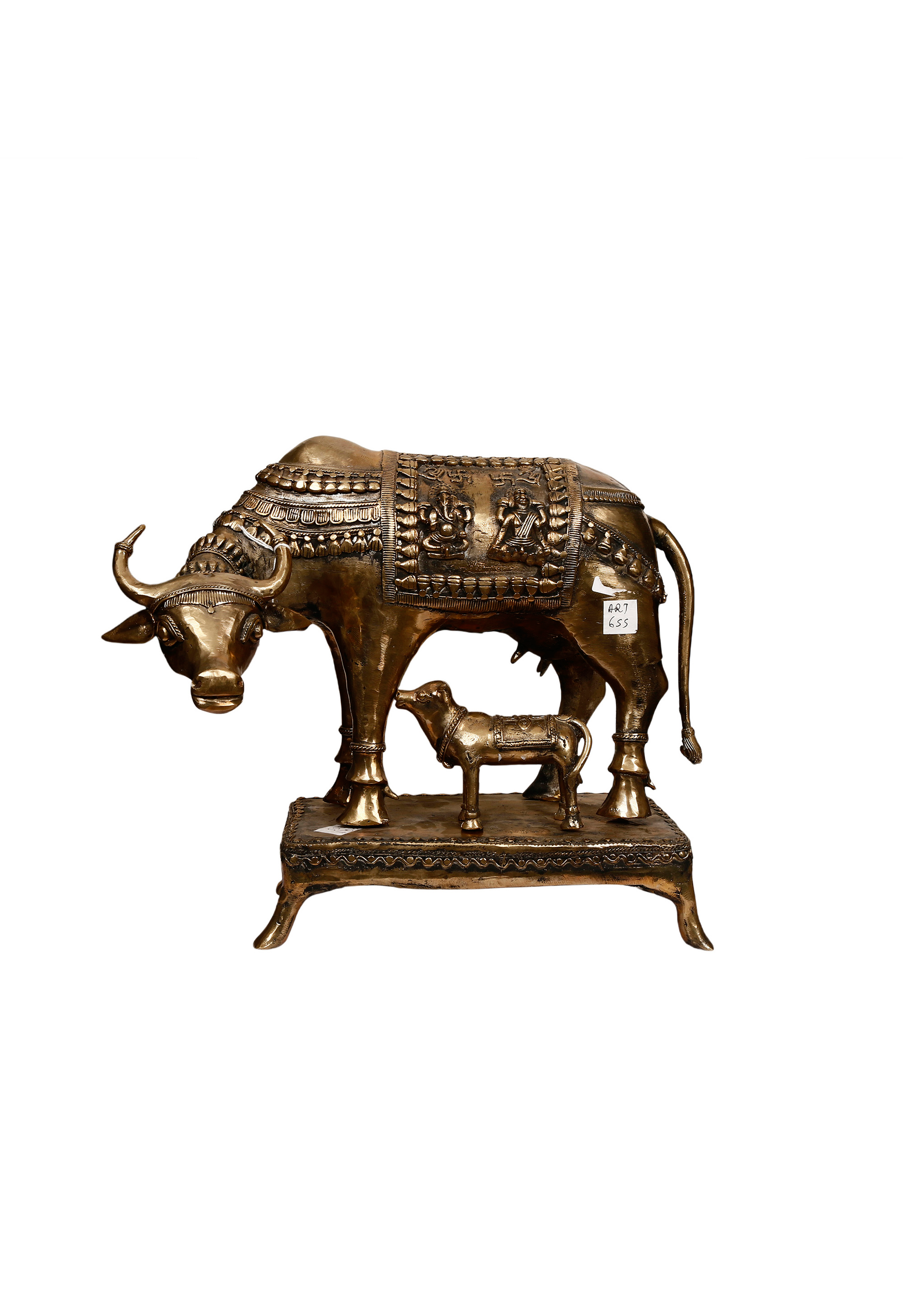 Khushi-Living-Artefacts-Brass-Kamdhenu Cow with Calf Brass