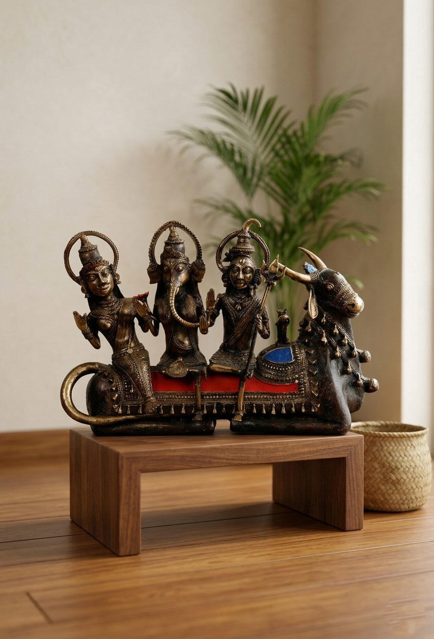 Khushi-Living-Artefacts-Brass-Shiv Parivar on Nandi 