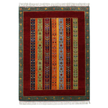 Red Multicolor Striped Hand Knotted Wool Sal Rug