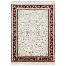 Cream Traditional Floral Medallion Hand Knotted Wool & Viscose Rug