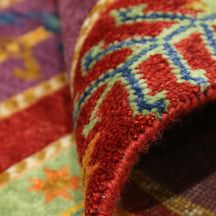Purple Multicolor Striped Hand Knotted Wool Sal Rug