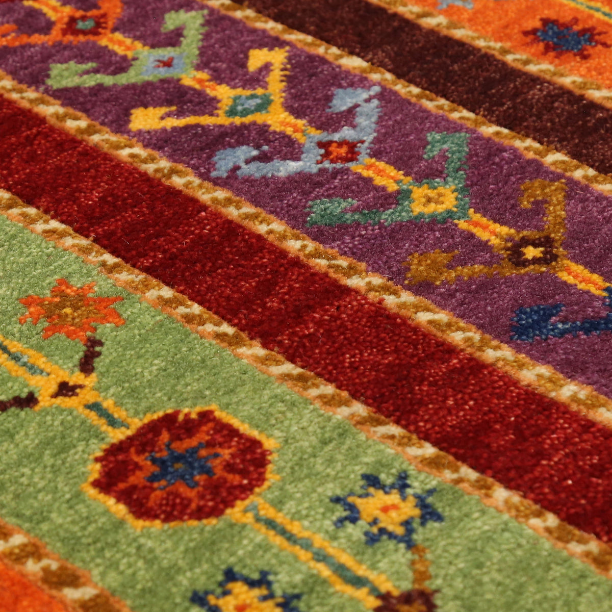Purple Multicolor Striped Hand Knotted Wool Sal Rug