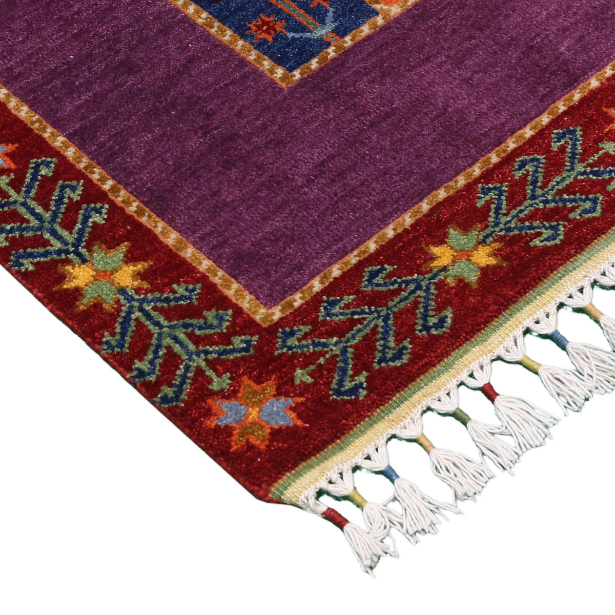 Purple Multicolor Striped Hand Knotted Wool Sal Rug