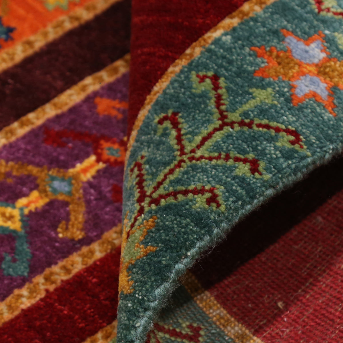 Red Multicolor Striped Hand Knotted Wool Sal Rug