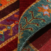 Red Multicolor Striped Hand Knotted Wool Sal Rug